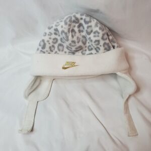 Baby Girls Nike Leopard Print Fleece Trapper Hat White Grey